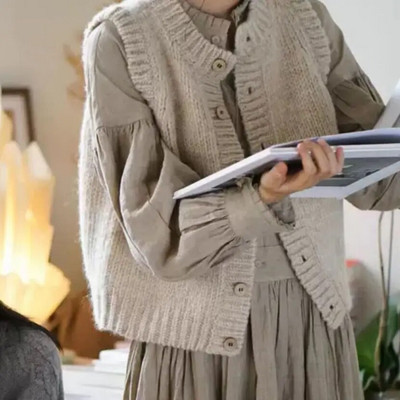 Moteriški megztiniai Minimalistiniai rudens prašmatnūs megztiniai be rankovių, stilingi, tinkantys jaukūs laisvalaikio retro stiliaus populiarūs megztiniai ploni
