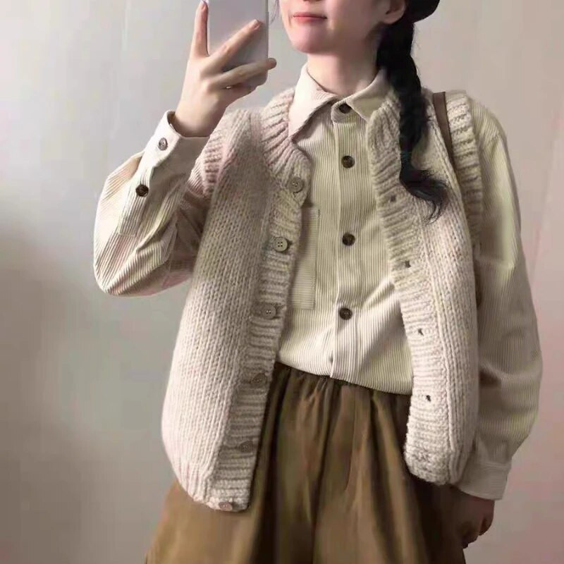 Moteriški megztiniai Minimalistiniai rudens prašmatnūs megztiniai be rankovių, stilingi, tinkantys jaukūs laisvalaikio retro stiliaus populiarūs megztiniai ploni