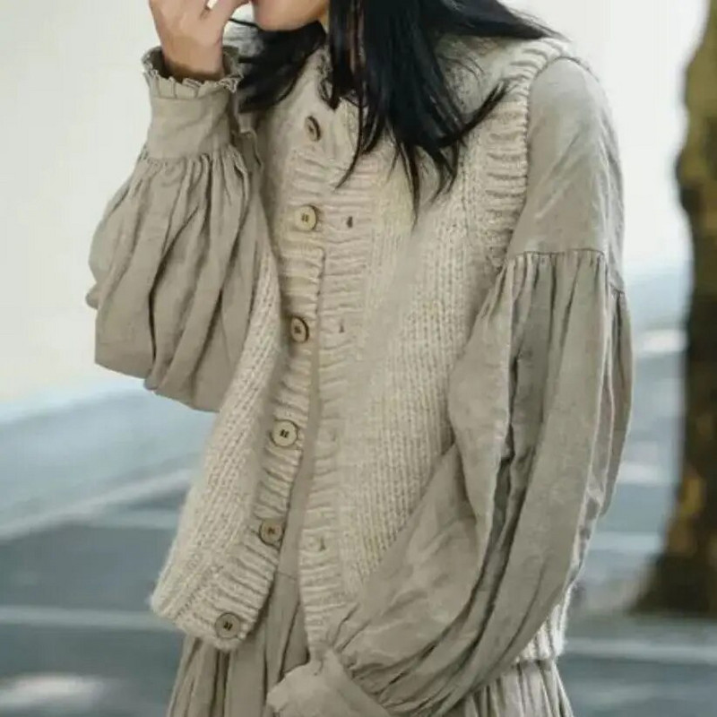 Moteriški megztiniai Minimalistiniai rudens prašmatnūs megztiniai be rankovių, stilingi, tinkantys jaukūs laisvalaikio retro stiliaus populiarūs megztiniai ploni