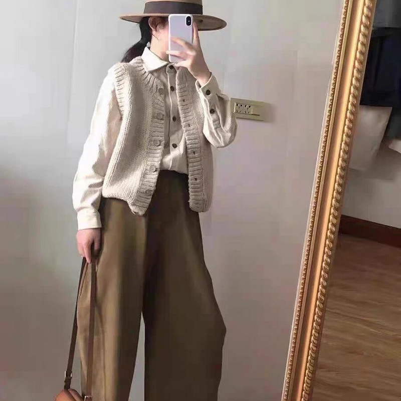 Moteriški megztiniai Minimalistiniai rudens prašmatnūs megztiniai be rankovių, stilingi, tinkantys jaukūs laisvalaikio retro stiliaus populiarūs megztiniai ploni