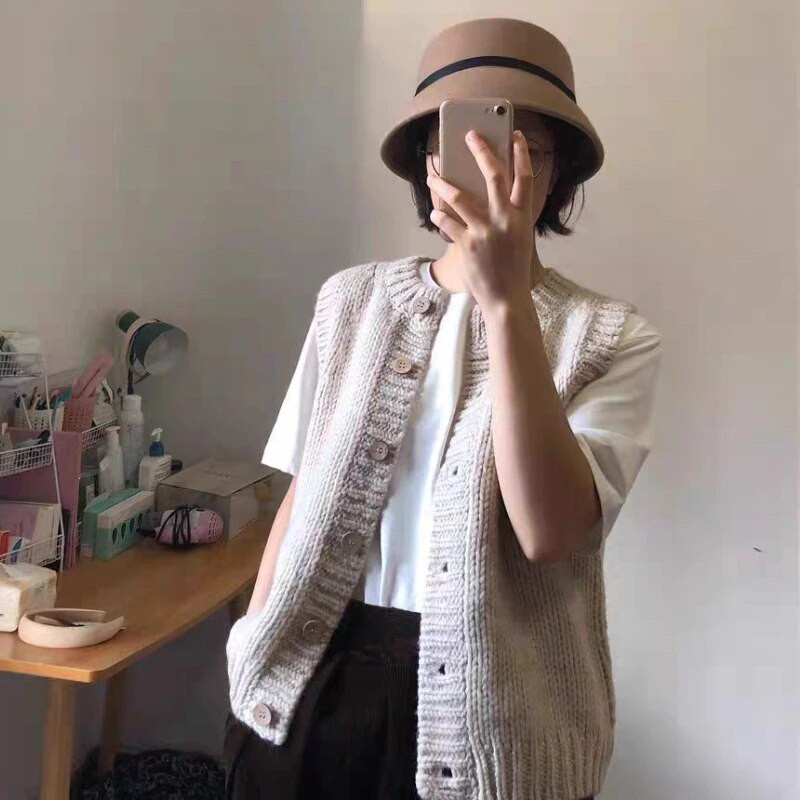 Moteriški megztiniai Minimalistiniai rudens prašmatnūs megztiniai be rankovių, stilingi, tinkantys jaukūs laisvalaikio retro stiliaus populiarūs megztiniai ploni