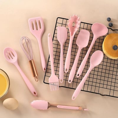 Set de bucătărie din silicon, 10 bucăți, mini kit de coacere, alimente complementare, spatulă antiaderentă, strecurătoare, racletă, accesorii pentru temperatură înaltă