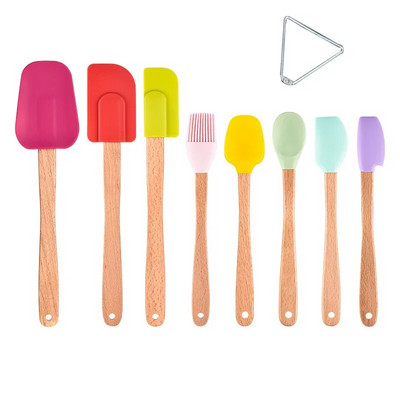 Krāsaina mini silikona lāpstiņa karote silikona bambusa rokturis cepumu konditorejas izstrādājumu skrāpis Cepšanas rīki Virtuves piederumi Aksesuāri