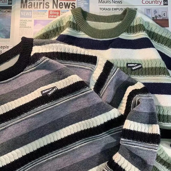 2023 Есен Зима Нов моден райе Топъл ретро пуловер Мъжки ежедневен свободен удобен висококачествен пуловер