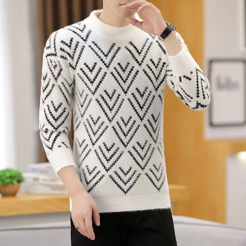 2023. gada jauns vīriešu apģērbs, trikotāžas, bieza kakla izgriezuma ar garām piedurknēm rudens ziemas modes ikdienišķa stila svītraini džemperi, džemperi