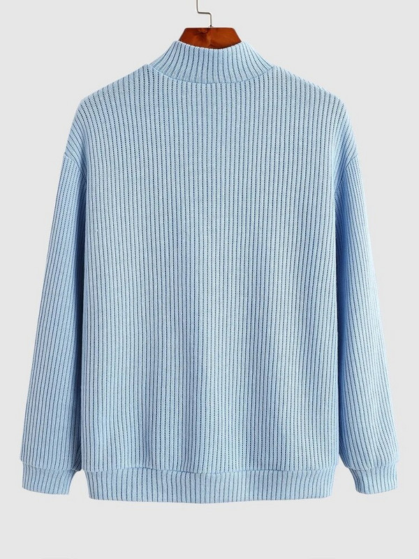 ZAFUL Solid vīriešu džemperi Ikdienišķa izgriezuma kaklasaite ar garām piedurknēm rievotu trikotāžas džemperis ceturtdaļas rāvējslēdzējs Streetwear pulovers svīteri Z5104300