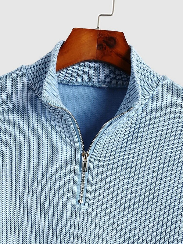 ZAFUL Solid vīriešu džemperi Ikdienišķa izgriezuma kaklasaite ar garām piedurknēm rievotu trikotāžas džemperis ceturtdaļas rāvējslēdzējs Streetwear pulovers svīteri Z5104300