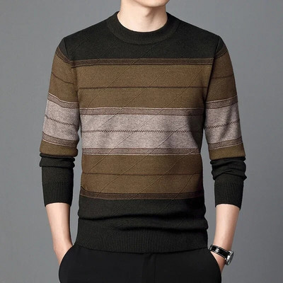 Rudens biznesa ikdienas džemperis vīriešu žakarda svītru trikotāžas džemperis džemperis vīriešu apģērbs