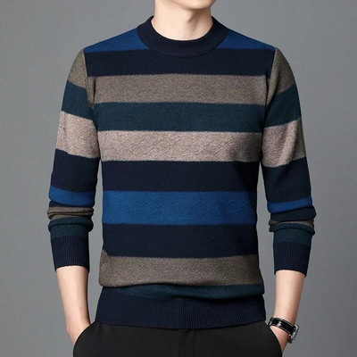 Rudens biznesa ikdienas džemperis vīriešu žakarda svītru trikotāžas džemperis džemperis vīriešu apģērbs