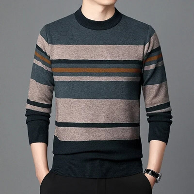 Rudens biznesa ikdienas džemperis vīriešu žakarda svītru trikotāžas džemperis džemperis vīriešu apģērbs
