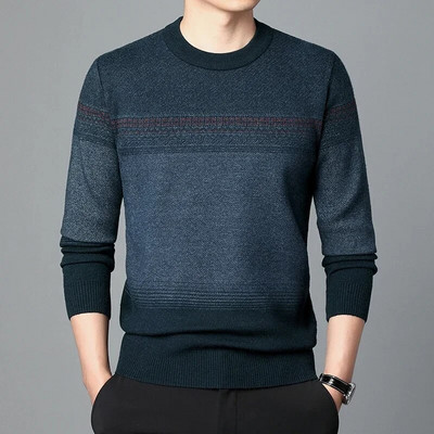 Rudens biznesa ikdienas džemperis vīriešu žakarda svītru trikotāžas džemperis džemperis vīriešu apģērbs