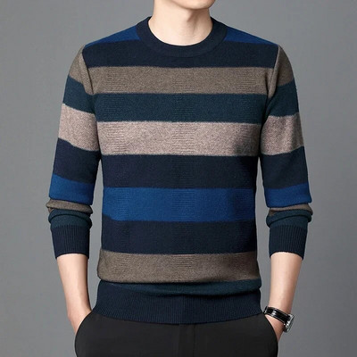 Rudens biznesa ikdienas džemperis vīriešu žakarda svītru trikotāžas džemperis džemperis vīriešu apģērbs