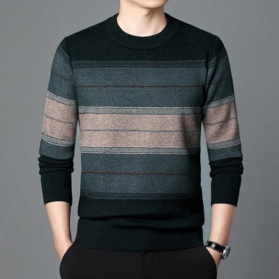 Rudens biznesa ikdienas džemperis vīriešu žakarda svītru trikotāžas džemperis džemperis vīriešu apģērbs