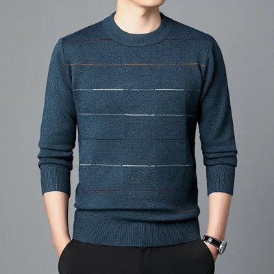 Rudens biznesa ikdienas džemperis vīriešu žakarda svītru trikotāžas džemperis džemperis vīriešu apģērbs