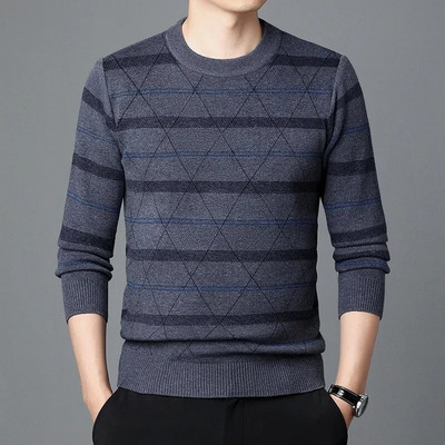 Rudens biznesa ikdienas džemperis vīriešu žakarda svītru trikotāžas džemperis džemperis vīriešu apģērbs