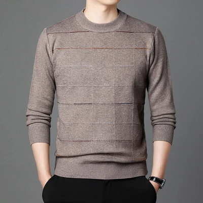 Rudens biznesa ikdienas džemperis vīriešu žakarda svītru trikotāžas džemperis džemperis vīriešu apģērbs