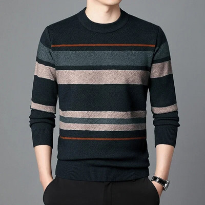 Rudens biznesa ikdienas džemperis vīriešu žakarda svītru trikotāžas džemperis džemperis vīriešu apģērbs