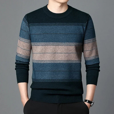 Rudens biznesa ikdienas džemperis vīriešu žakarda svītru trikotāžas džemperis džemperis vīriešu apģērbs
