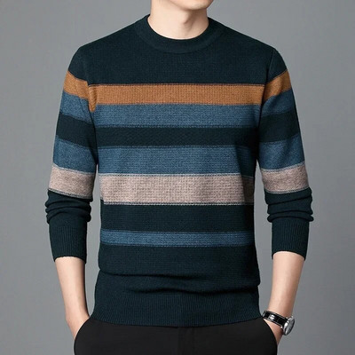 Rudens biznesa ikdienas džemperis vīriešu žakarda svītru trikotāžas džemperis džemperis vīriešu apģērbs