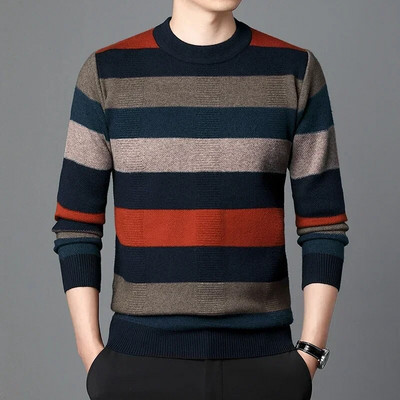 Rudens biznesa ikdienas džemperis vīriešu žakarda svītru trikotāžas džemperis džemperis vīriešu apģērbs