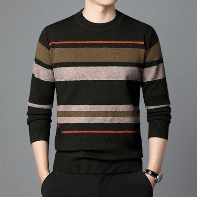 Rudens biznesa ikdienas džemperis vīriešu žakarda svītru trikotāžas džemperis džemperis vīriešu apģērbs