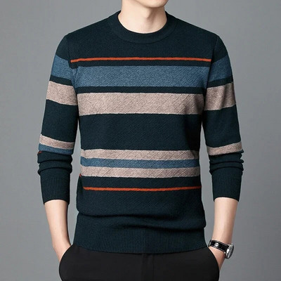 Rudens biznesa ikdienas džemperis vīriešu žakarda svītru trikotāžas džemperis džemperis vīriešu apģērbs