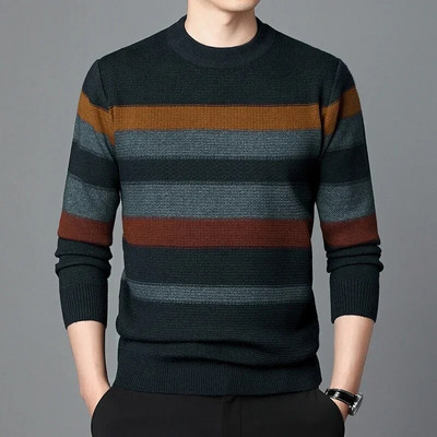 Rudens biznesa ikdienas džemperis vīriešu žakarda svītru trikotāžas džemperis džemperis vīriešu apģērbs