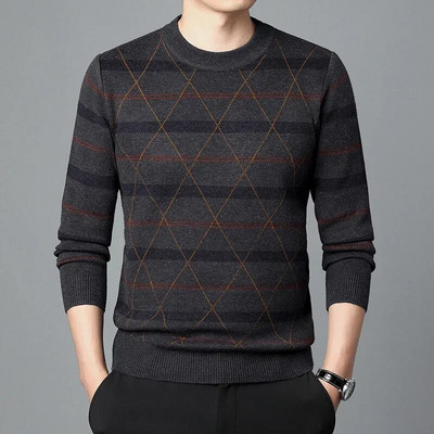 Rudens biznesa ikdienas džemperis vīriešu žakarda svītru trikotāžas džemperis džemperis vīriešu apģērbs