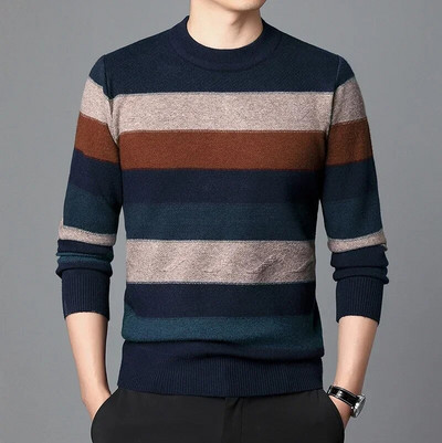 Rudens biznesa ikdienas džemperis vīriešu žakarda svītru trikotāžas džemperis džemperis vīriešu apģērbs
