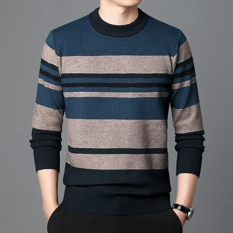 Rudens biznesa ikdienas džemperis vīriešu žakarda svītru trikotāžas džemperis džemperis vīriešu apģērbs