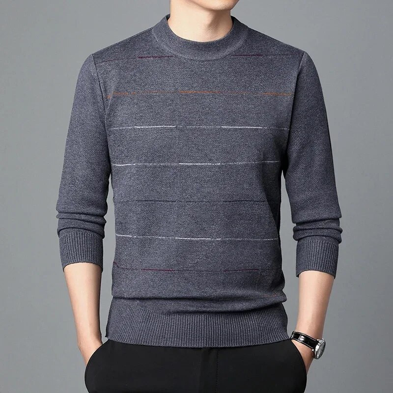 Rudens biznesa ikdienas džemperis vīriešu žakarda svītru trikotāžas džemperis džemperis vīriešu apģērbs