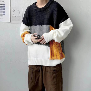Κορεάτικη μόδα Πουλόβερ Ανδρικά Φθινοπωρινά Μπλοκ Μάλλινα Πουλόβερ Λεπτή Εφαρμογή Ανδρικά ρούχα Ανδρικά ρούχα Πλεκτά Πουλόβερ Ανδρικά πουλόβερ