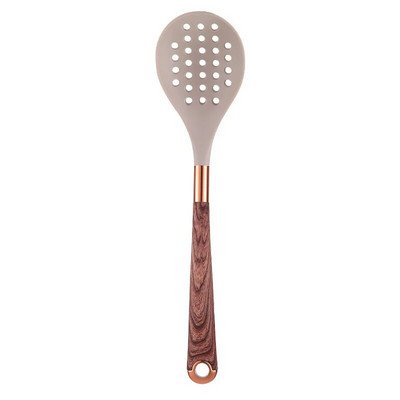 Silikona virtuves gatavošanas rīku komplekts ar garu koka rokturi, nepiedegošu cepšanas lāpstiņu caurduris Lāpsta zupas karote Virtuves piederumi