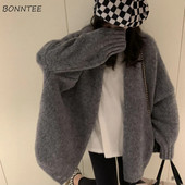 Női laza kardigán masszív, egyszerű szabadidős kötés pulóver koreai stílusú őszi meleg puha kényelmes női kabát Divatos felsőruházat