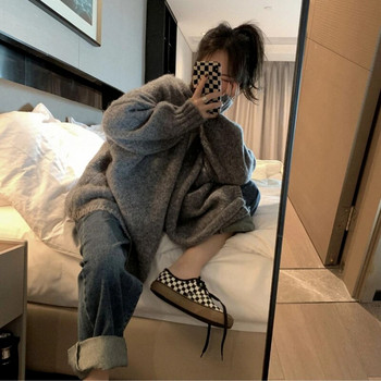 Χαλαρή ζακέτα Γυναικεία Μασίφ Απλό Πλέξιμο πουλόβερ Κορεατικού Στιλ Φθινοπωρινό Ζεστό Μαλακό Άνετο Γυναικείο Παλτό Μοντέρνα ρούχα