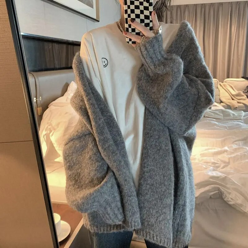 Női laza kardigán masszív, egyszerű szabadidős kötés pulóver koreai stílusú őszi meleg puha kényelmes női kabát Divatos felsőruházat