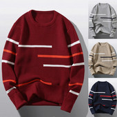 Vyriški rudens žiemos apvali kaklo dryžuoti megztiniai megztiniai megztiniai marškinėliai Harajuku mados vintažiniai ploni unisex drabužiai