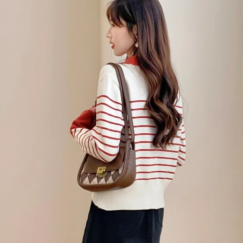 Armas kardigan Naiste triibuline kaar, alla keeratav krae, kudumine kampsun, sügisene preppy stiil, mood, disain, tüdrukud, ülerõivad, vabaaja topid