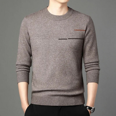 Rudens biznesa ikdienas džemperis vīriešu žakarda svītru trikotāžas džemperis džemperis vīriešu apģērbs