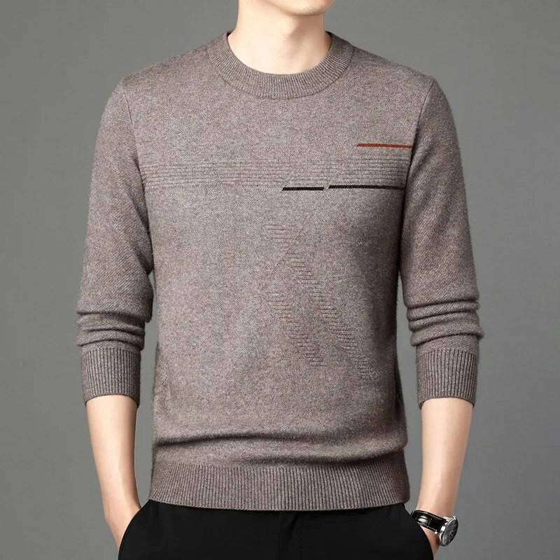 Rudens biznesa ikdienas džemperis vīriešu žakarda svītru trikotāžas džemperis džemperis vīriešu apģērbs