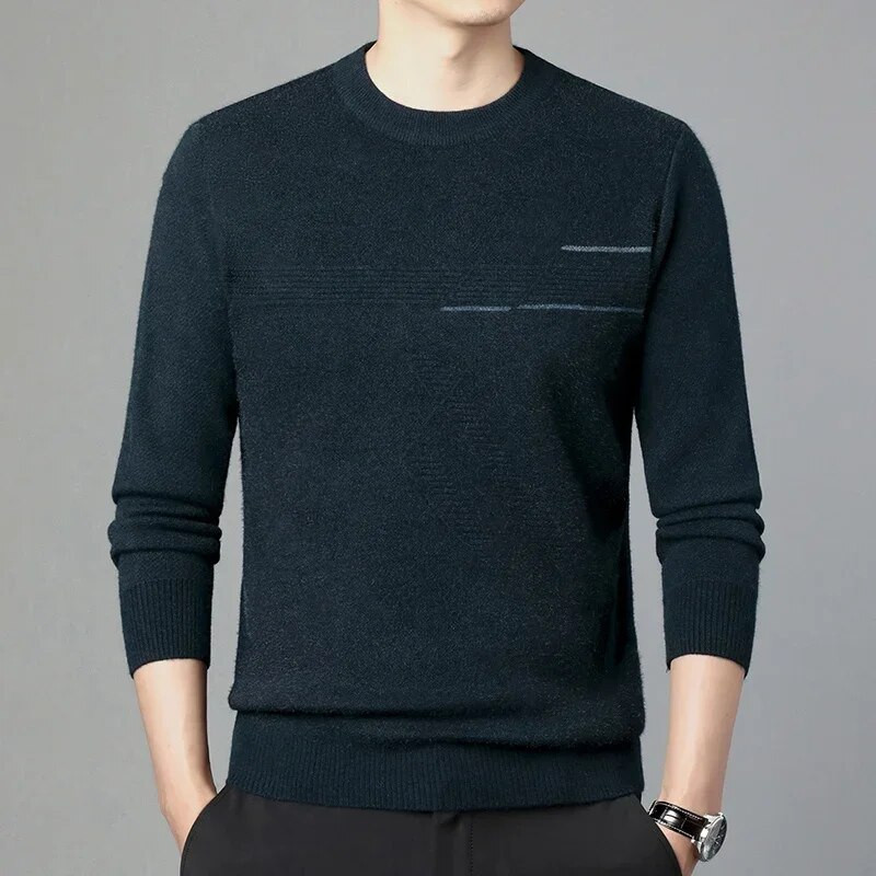 Rudens biznesa ikdienas džemperis vīriešu žakarda svītru trikotāžas džemperis džemperis vīriešu apģērbs