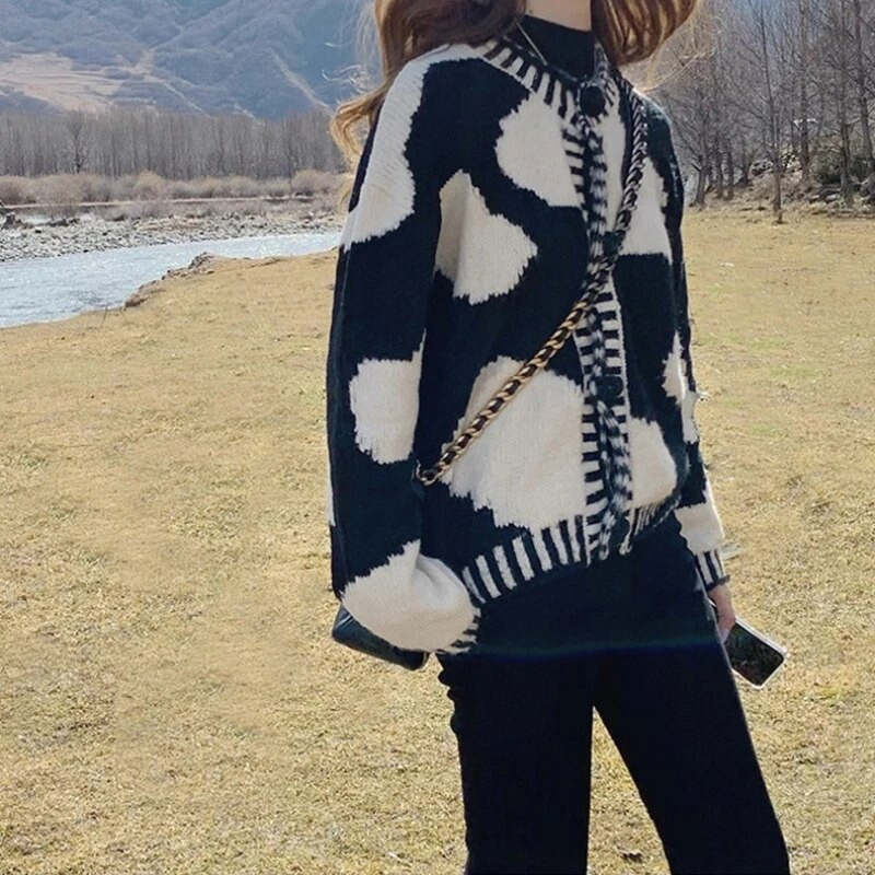 Jakas Sieviešu Vintage Vienkārši Šiks Modes Kawaii Džemperi Stilīgi Jaunas Koledžas Meitenes Garām Piedurknēm Trikotāžas Apģērbi Sueter Mujer