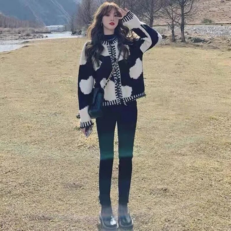 Jakas Sieviešu Vintage Vienkārši Šiks Modes Kawaii Džemperi Stilīgi Jaunas Koledžas Meitenes Garām Piedurknēm Trikotāžas Apģērbi Sueter Mujer