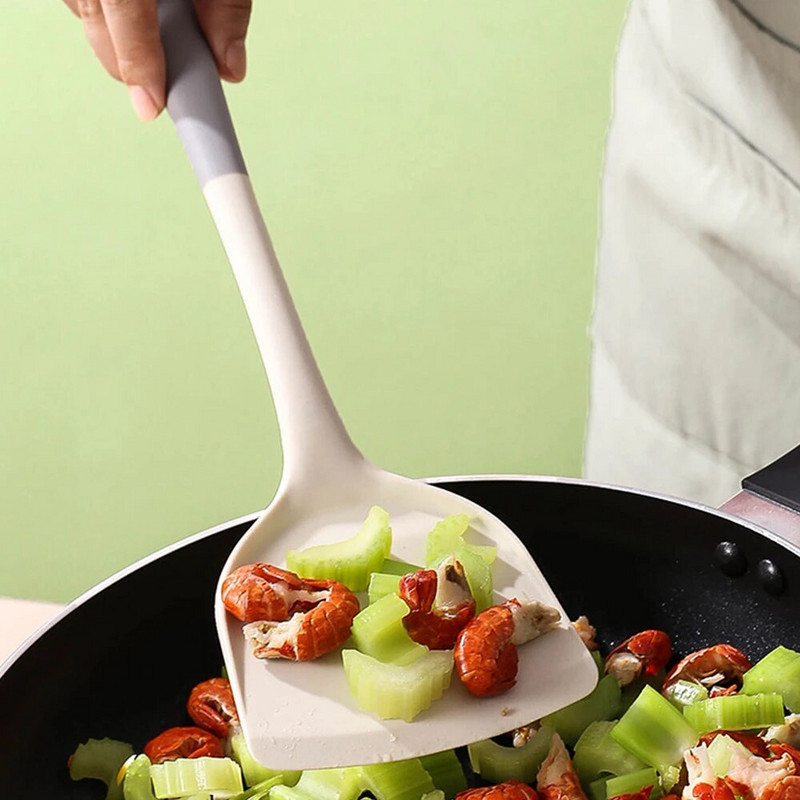 1 db/szett szilikon tejfehér, szürke, kétszínű konyhai edénykészlet magas hőmérsékletnek ellenálló és tapadásmentes edényekhez