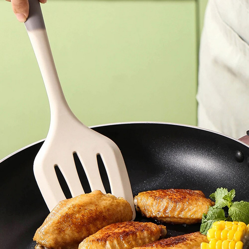 1 db/szett szilikon tejfehér, szürke, kétszínű konyhai edénykészlet magas hőmérsékletnek ellenálló és tapadásmentes edényekhez