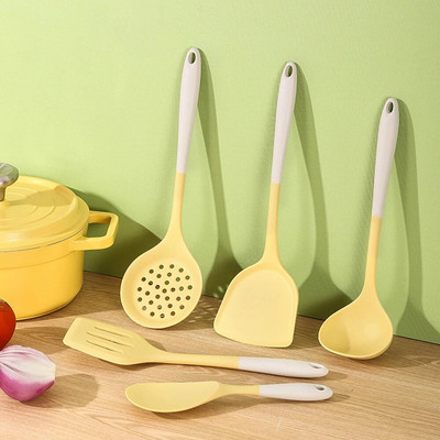 1PC/Комплект Силиконов комплект от 5 части млечнобяла и жълта двуцветна кухненска посуда Топлоустойчив комплект кухненска посуда