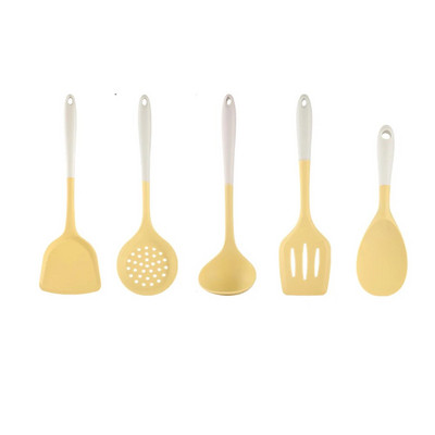 1 gab./Komplekts Silikona 5-daļīgs piena baltā un dzeltenā divu krāsu virtuves piederumu komplekts Karstumizturīgs virtuves piederumu komplekts