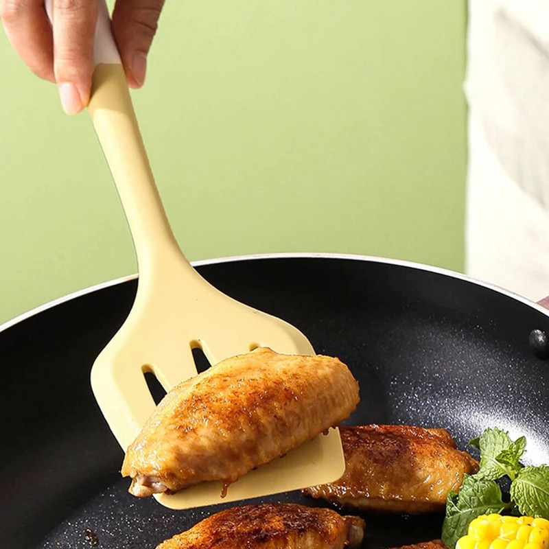 1 gab./Komplekts Silikona 5-daļīgs piena baltā un dzeltenā divu krāsu virtuves piederumu komplekts Karstumizturīgs virtuves piederumu komplekts