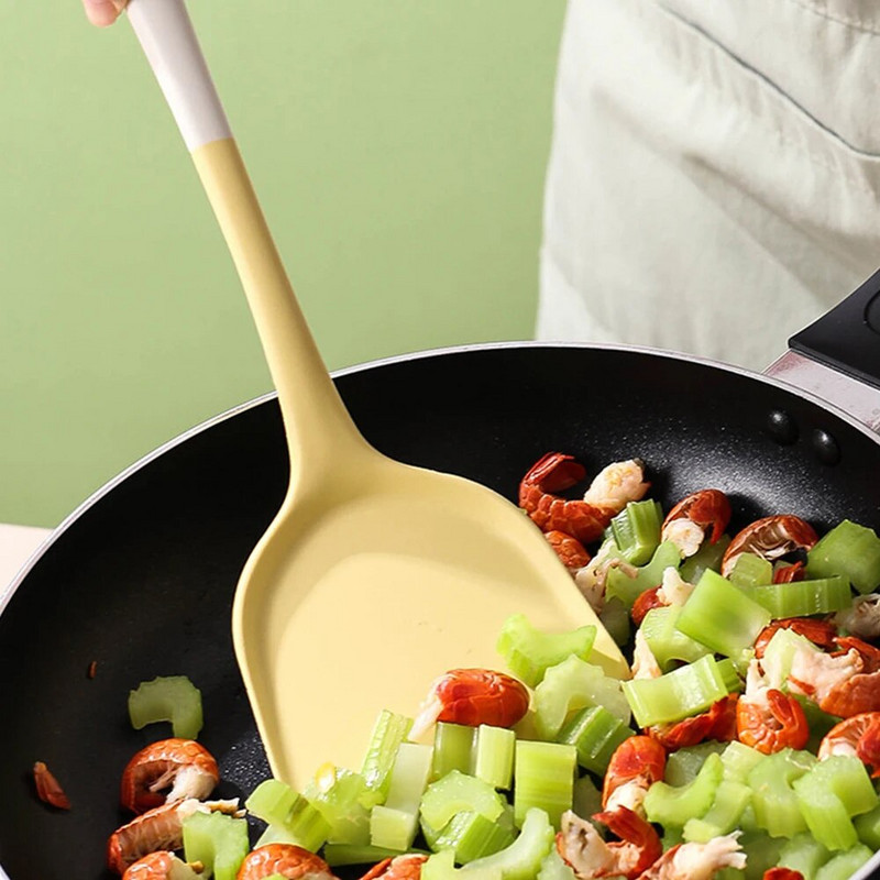 1 gab./Komplekts Silikona 5-daļīgs piena baltā un dzeltenā divu krāsu virtuves piederumu komplekts Karstumizturīgs virtuves piederumu komplekts