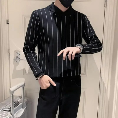 Vīriešu apģērbi bez kapuces Trikotāžas džemperi vīriešiem Zaļi svītraini džemperi Ikdienas kokvilnas bieza ziema 2023 Trend X Džemperi A Fun